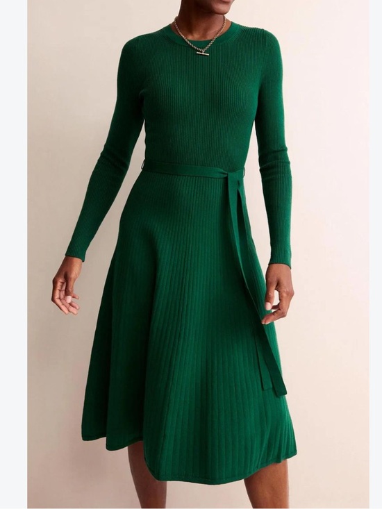 Boden Dresses & Skirts - Boden Emerald Green Long Sleeve Midi Dress with Waist Tie